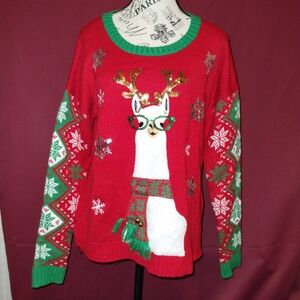 Festive Red Sweater with Llama Design